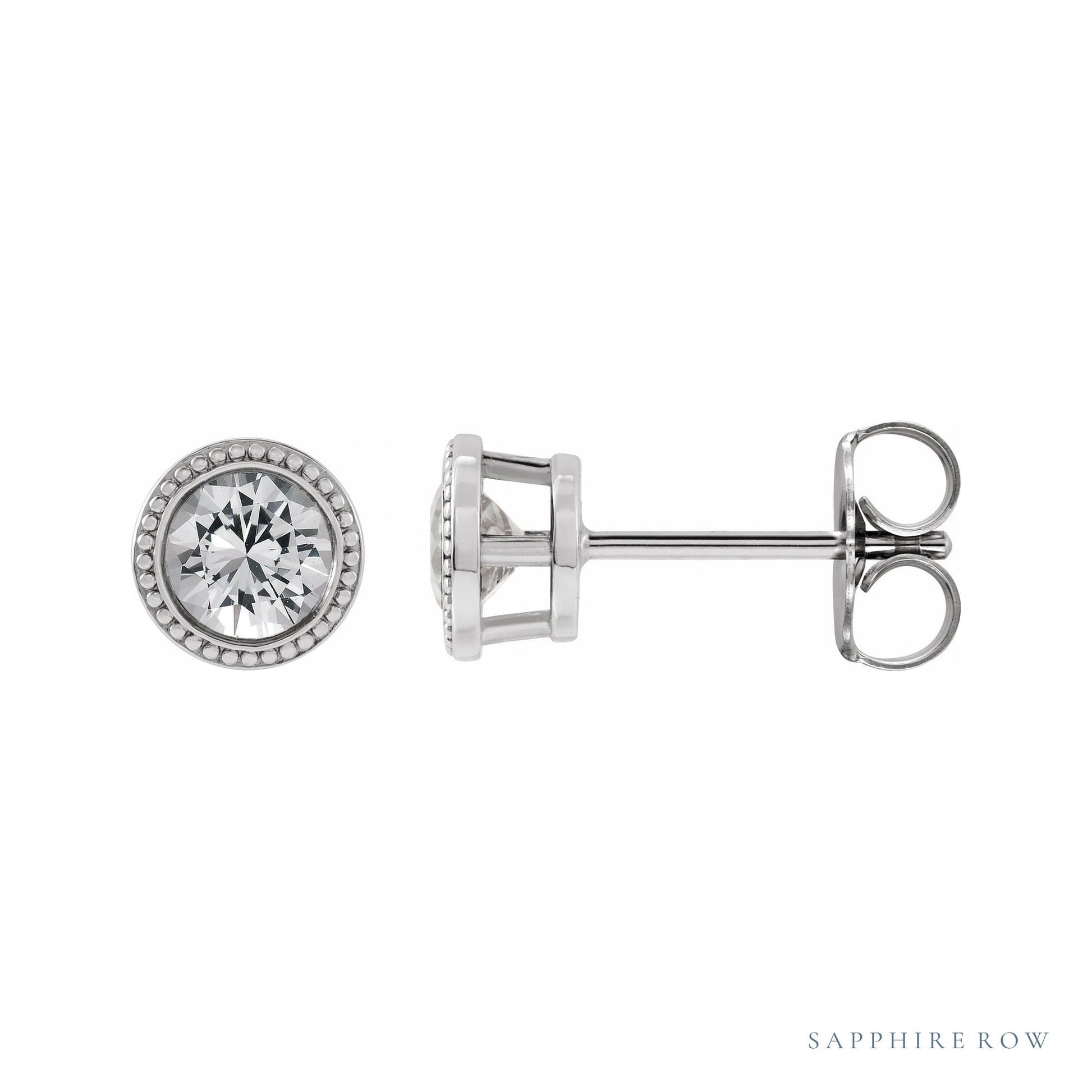 Sapphire Row Natural Bezel-Set White Sapphire Studs in White Gold