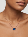 Lab-Grown Emerald-Cut Gemstone Necklace in 14K Rose Gold, Blue Sapphire, shown close at the collarbone