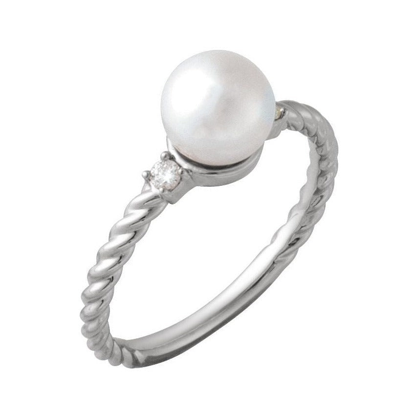 Cultured Pearl Twisted Rope Ring in 14K white gold