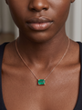 Lab-Grown Emerald-Cut Gemstone Necklace in 14K Rose Gold, Emerald, shown close at the collarbone