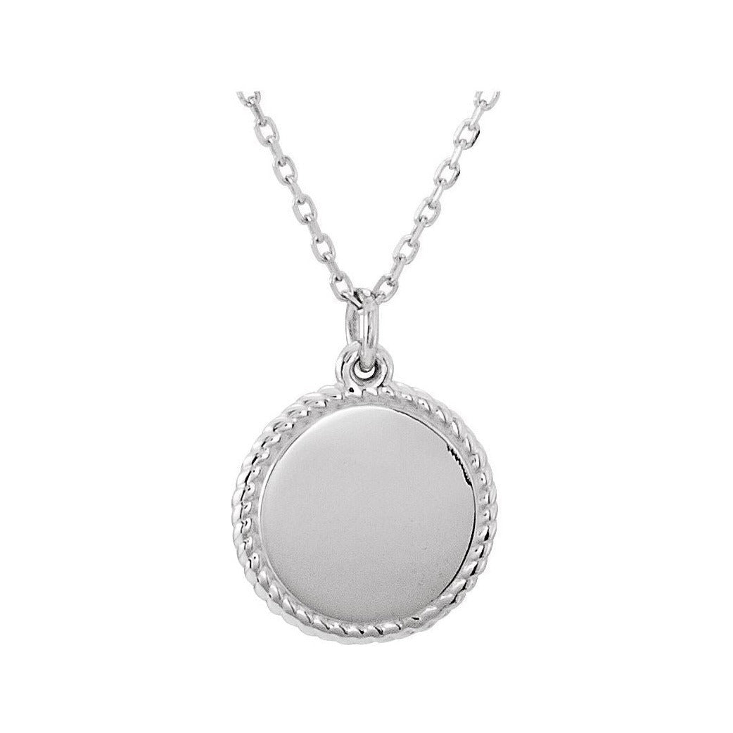Engravable Rope Disc Necklace in 14K white gold