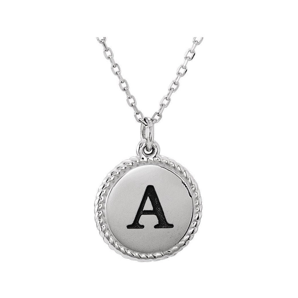 Engravable Rope Disc Necklace in 14K white gold, alternate view