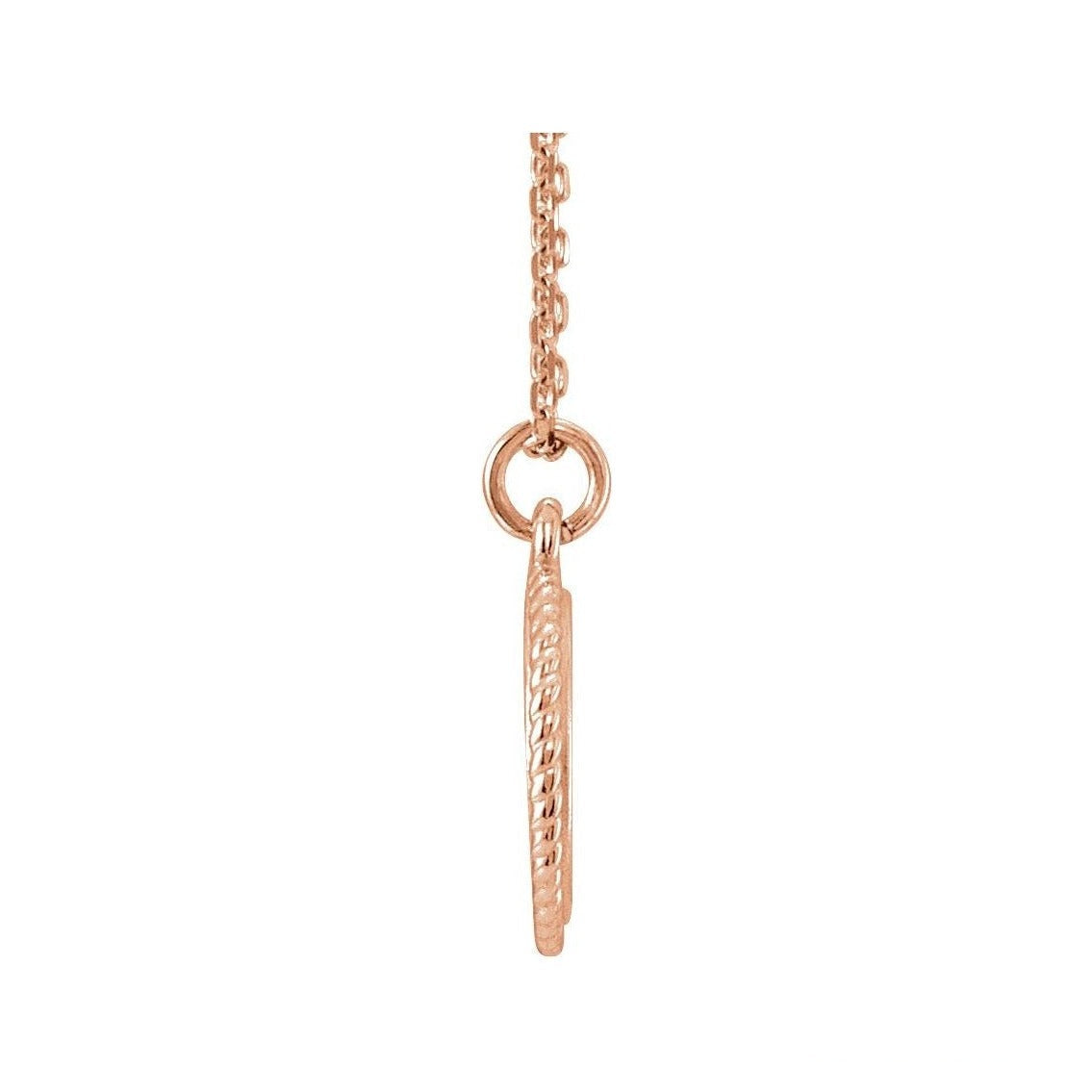 Engravable Rope Disc Necklace in 14K rose gold, alternate view