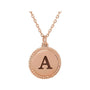 Engravable Rope Disc Necklace in 14K rose gold, alternate view