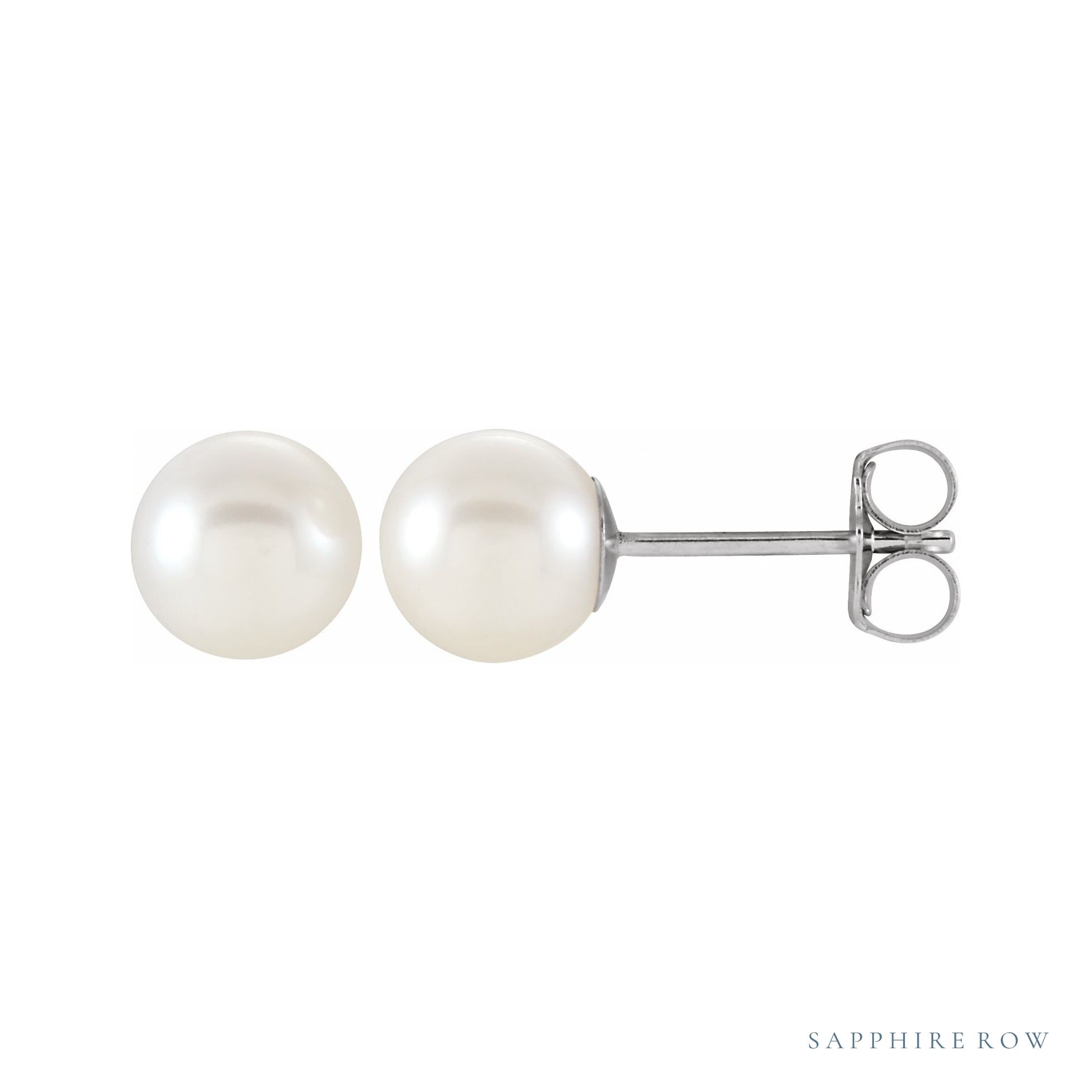 Sapphire Row Freshwater Pearl Stud Earrings in 14K white gold