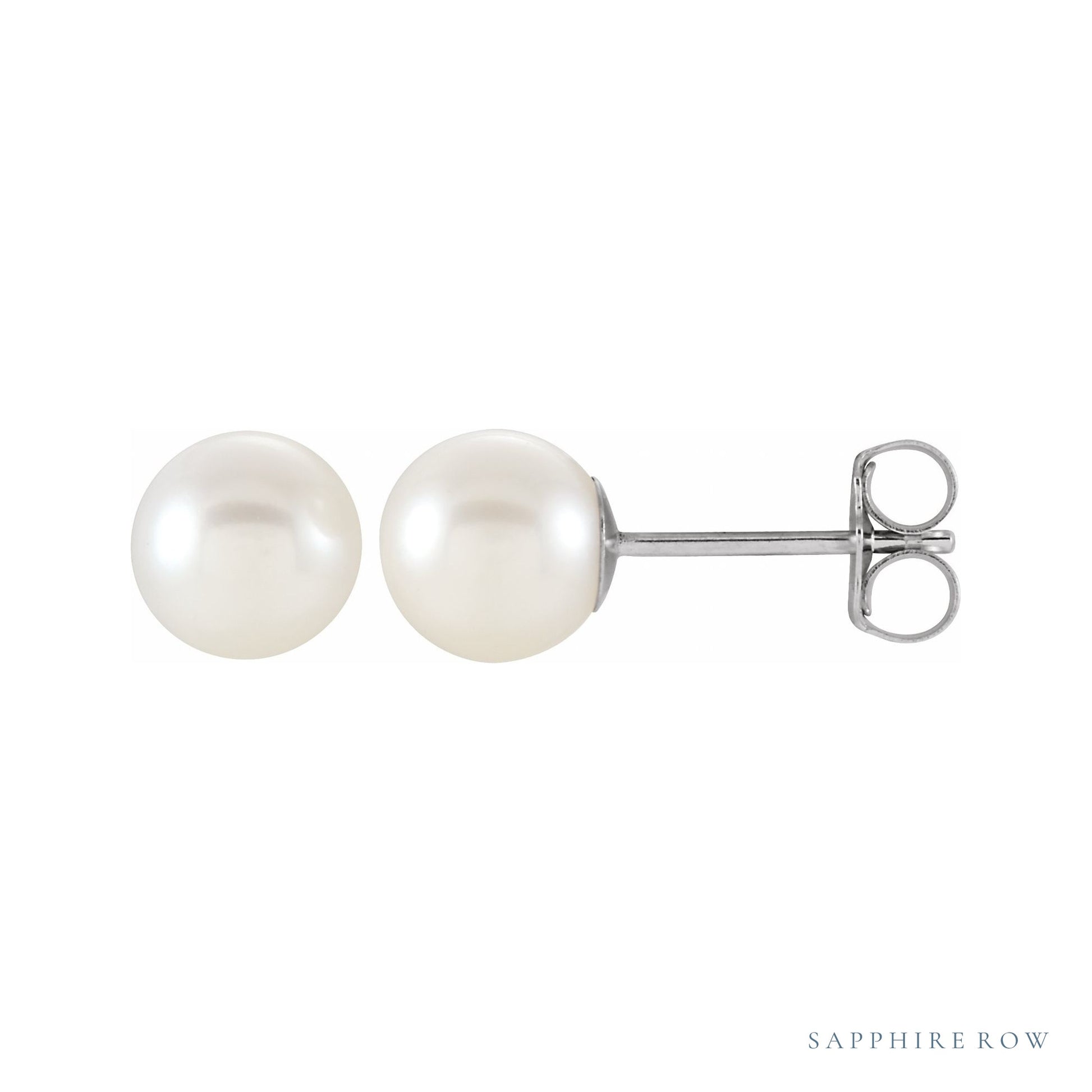Sapphire Row Freshwater Pearl Stud Earrings in 14K white gold