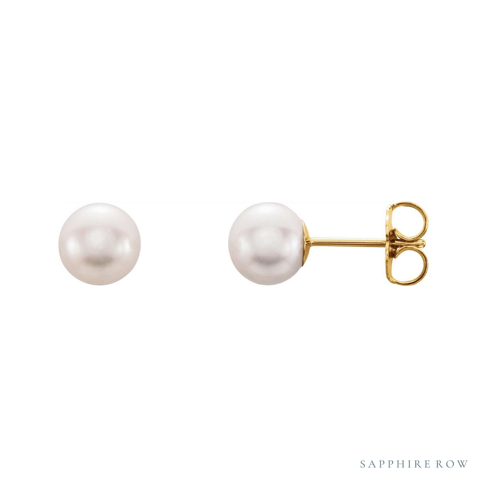 Sapphire Row Freshwater Pearl Stud Earrings in 14K yellow gold