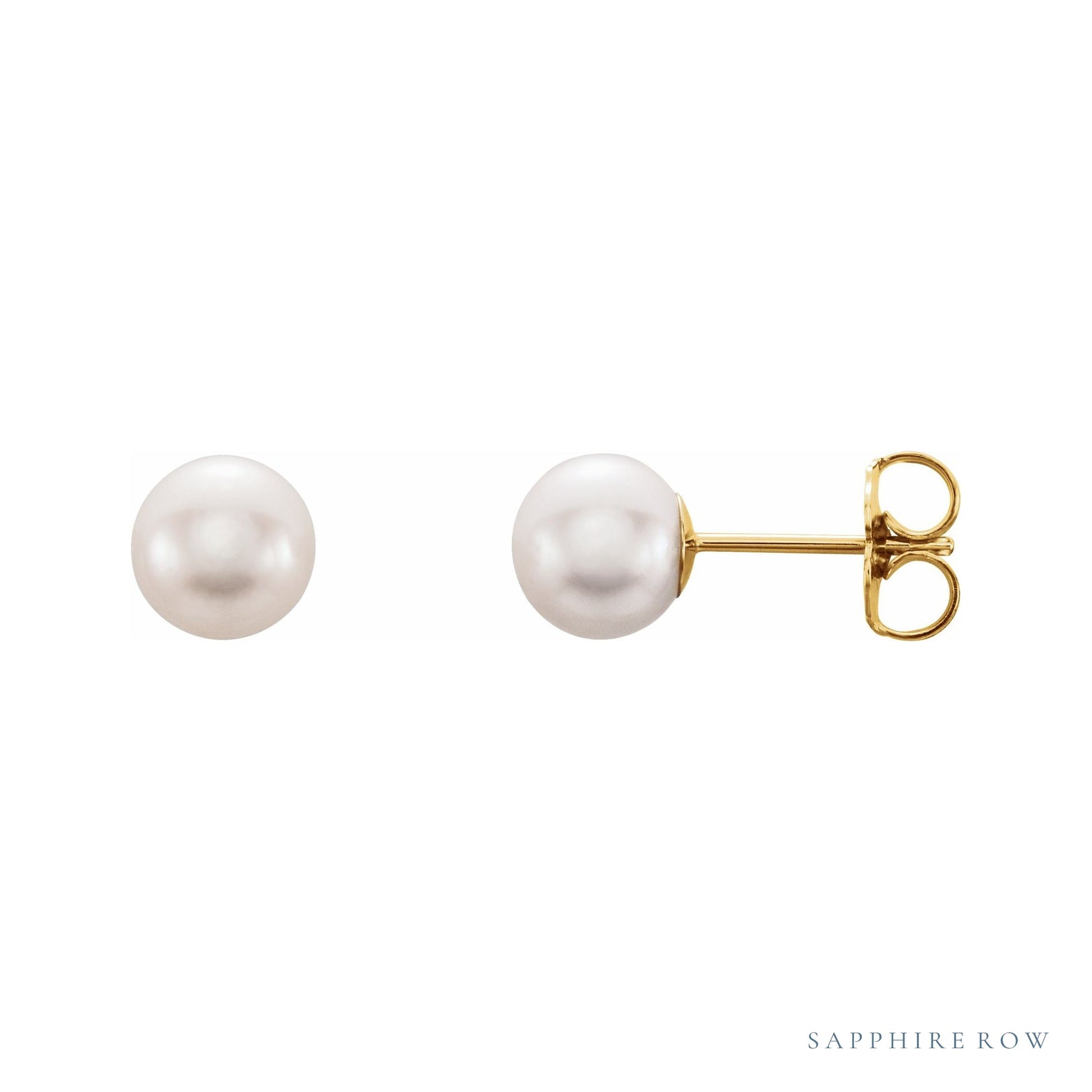 Sapphire Row Freshwater Pearl Stud Earrings in 14K yellow gold