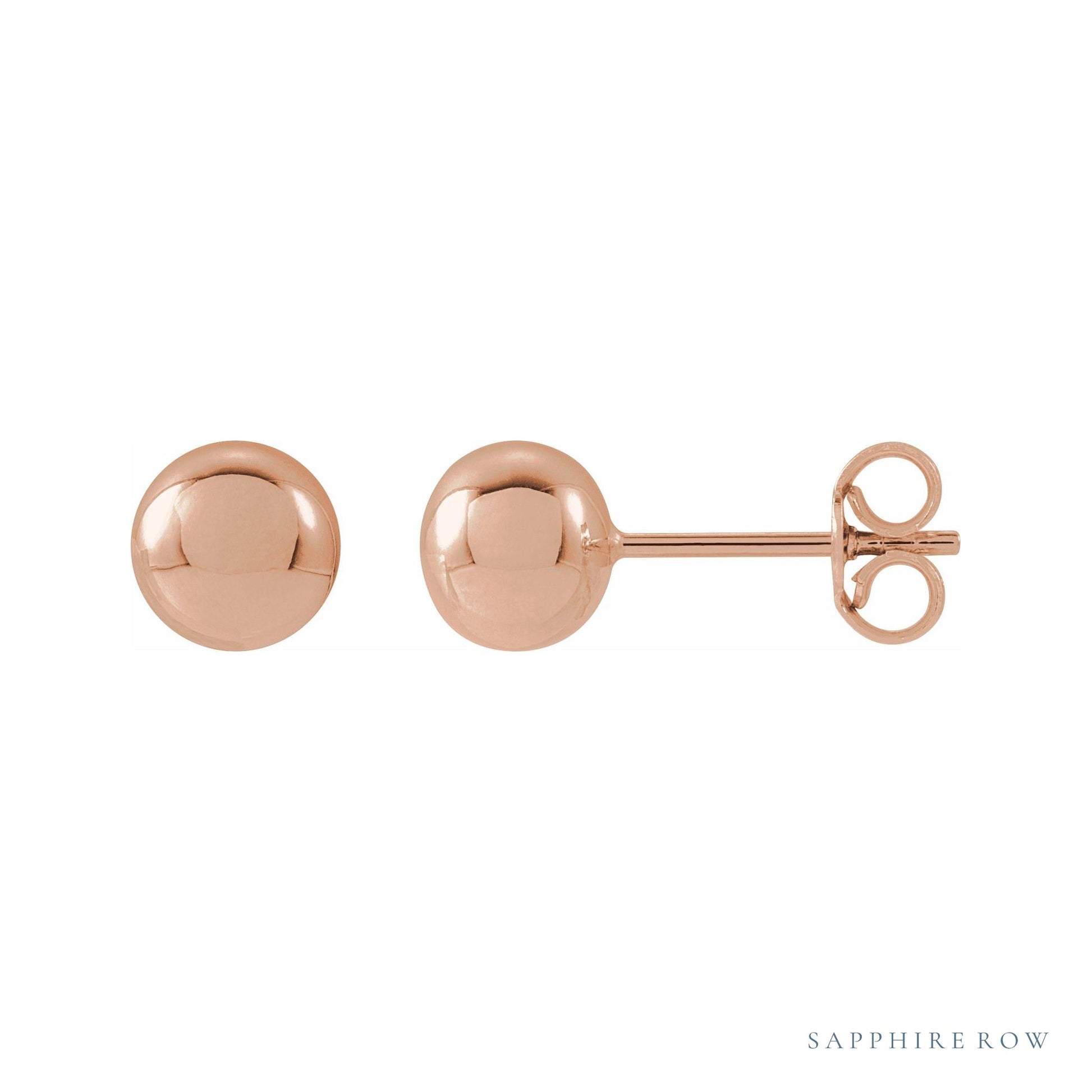 Sapphire Row Gold Ball Stud Earrings in 14K rose gold