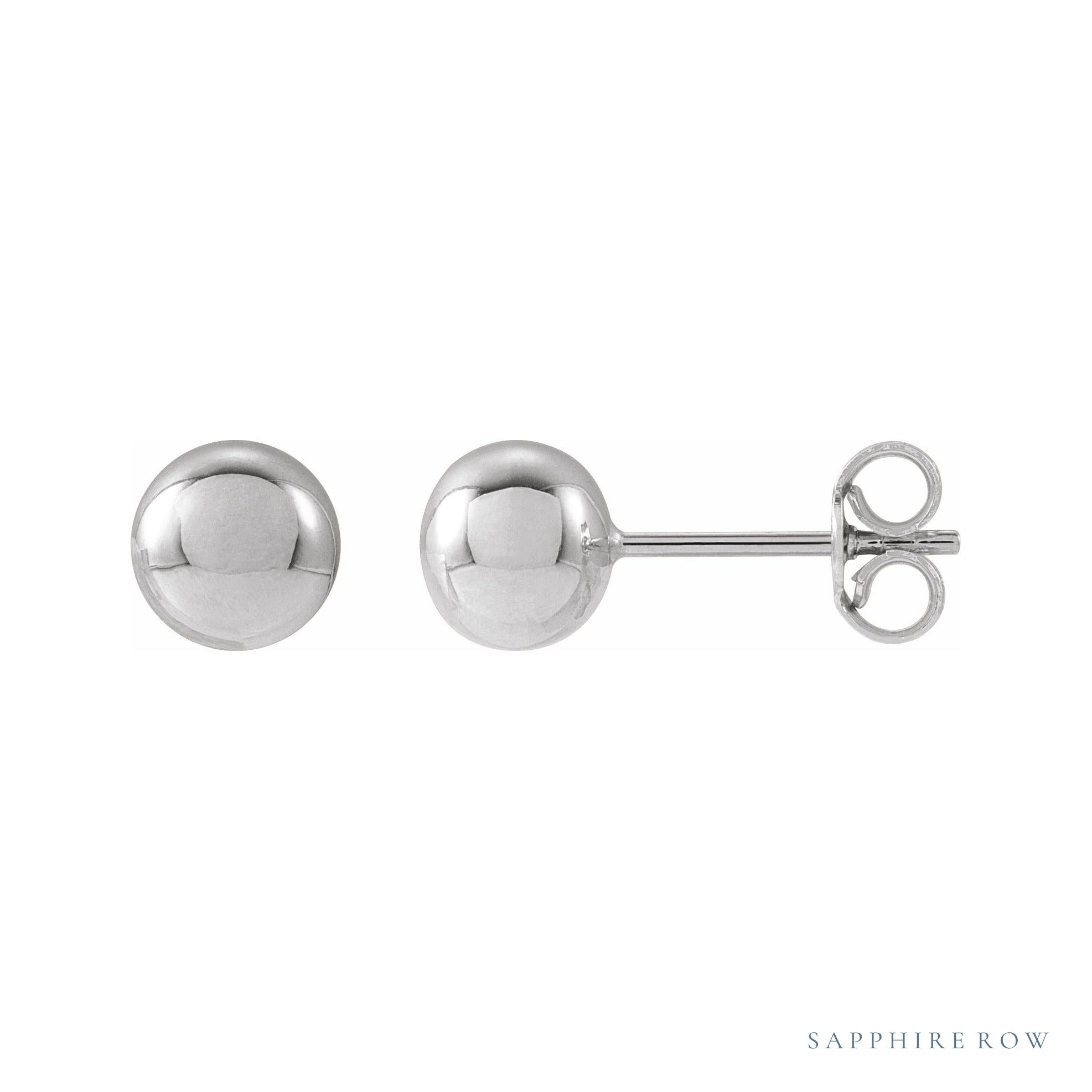 Sapphire Row Gold Ball Stud Earrings in 14K white gold