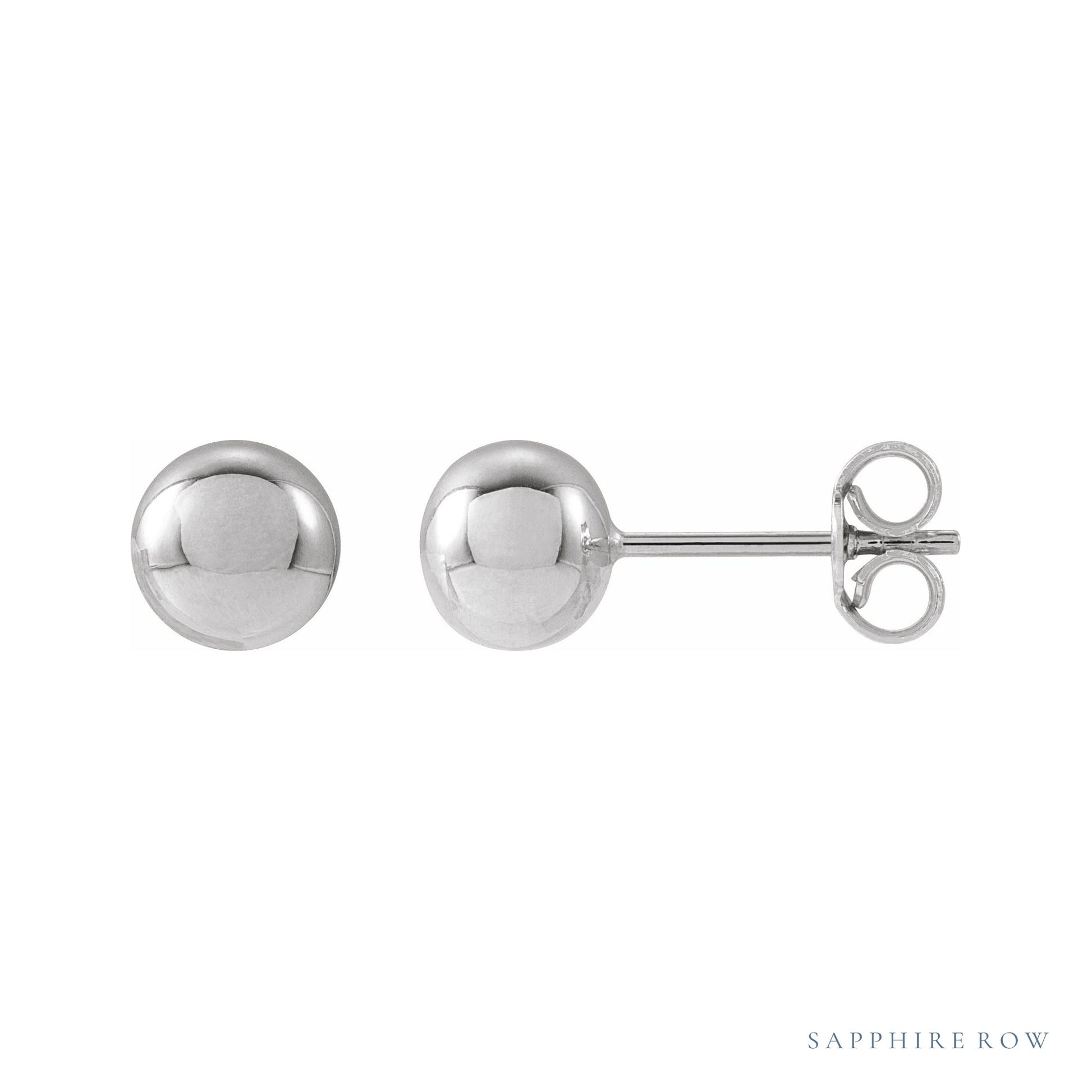 Sapphire Row Gold Ball Stud Earrings in 14K white gold