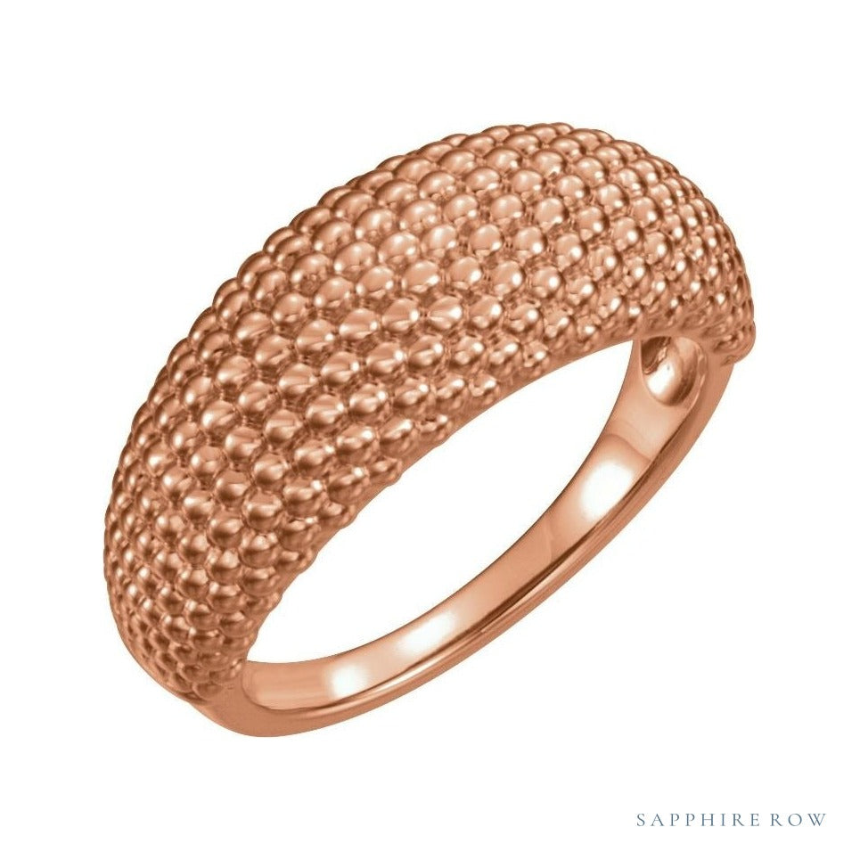 Gold Beaded Dome Ring in 14K rose gold