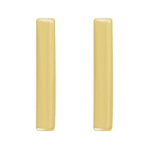 Gold Vertical Bar Earrings in 14K yellow gold, alternate view