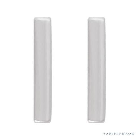 Gold Vertical Bar Earrings in 14K white gold, alternate view