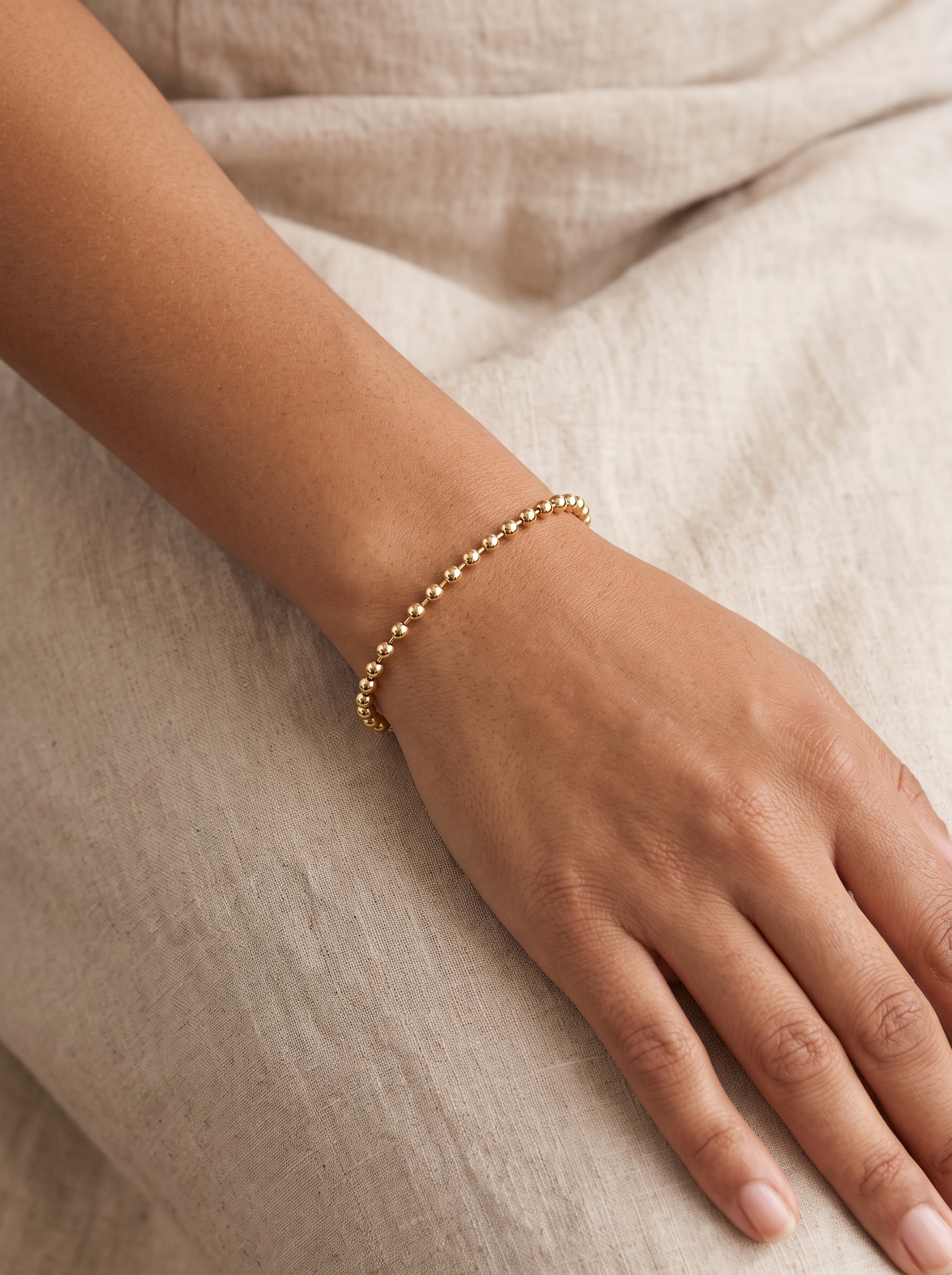 Hollow Bead Chain Bracelet in 14K Yellow Gold, worn on the wrist