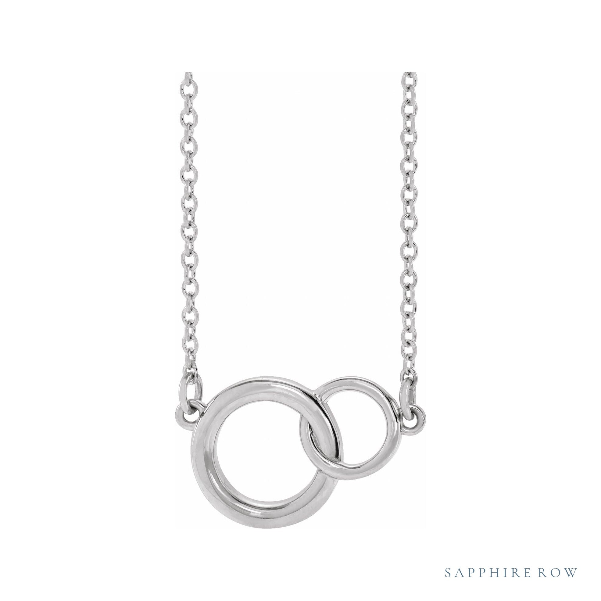 Sapphire Row Interlocking Circles Necklace - Petite in White Gold