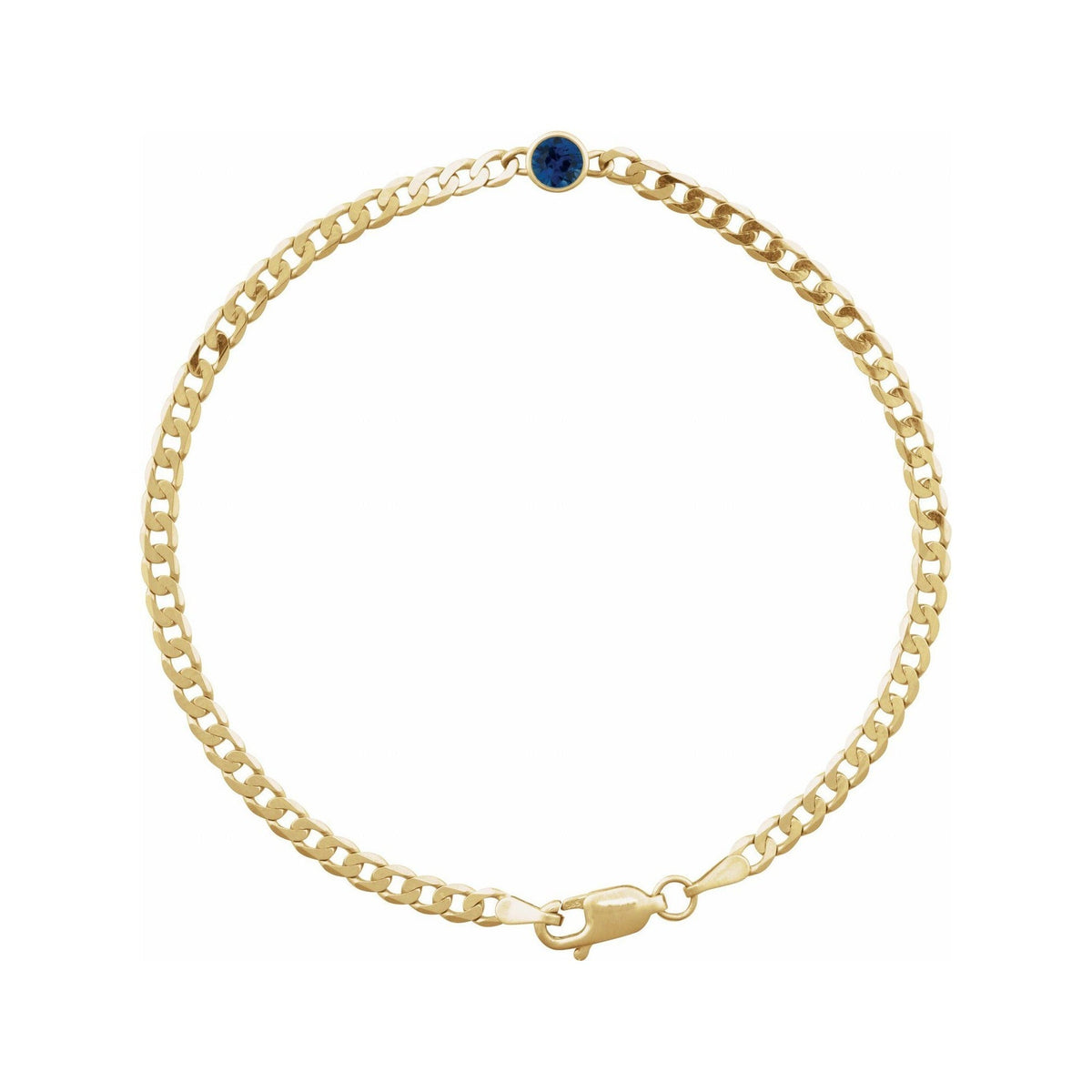 Lab-Grown Bezel-Set Gemstone Curb Bracelet in Blue Sapphire, Yellow Gold