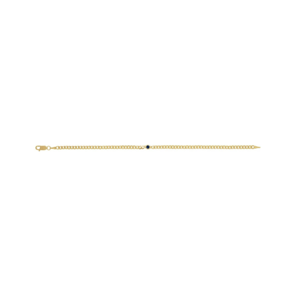 Lab-Grown Bezel-Set Gemstone Curb Bracelet in Blue Sapphire, Yellow Gold, shown from a second angle
