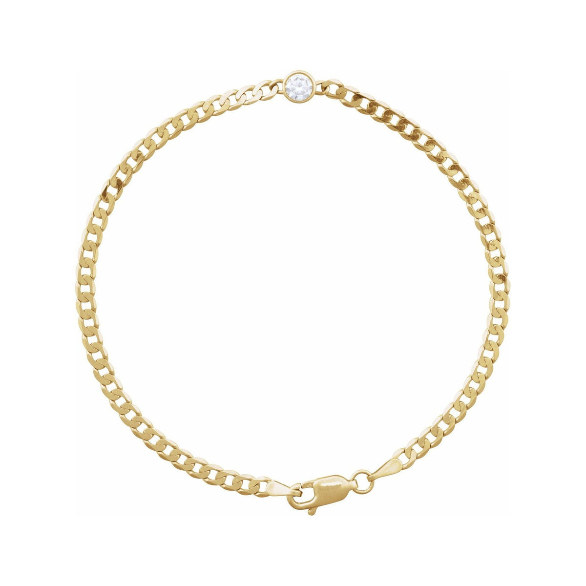 Lab-Grown Bezel-Set Gemstone Curb Bracelet in Diamond, Yellow Gold