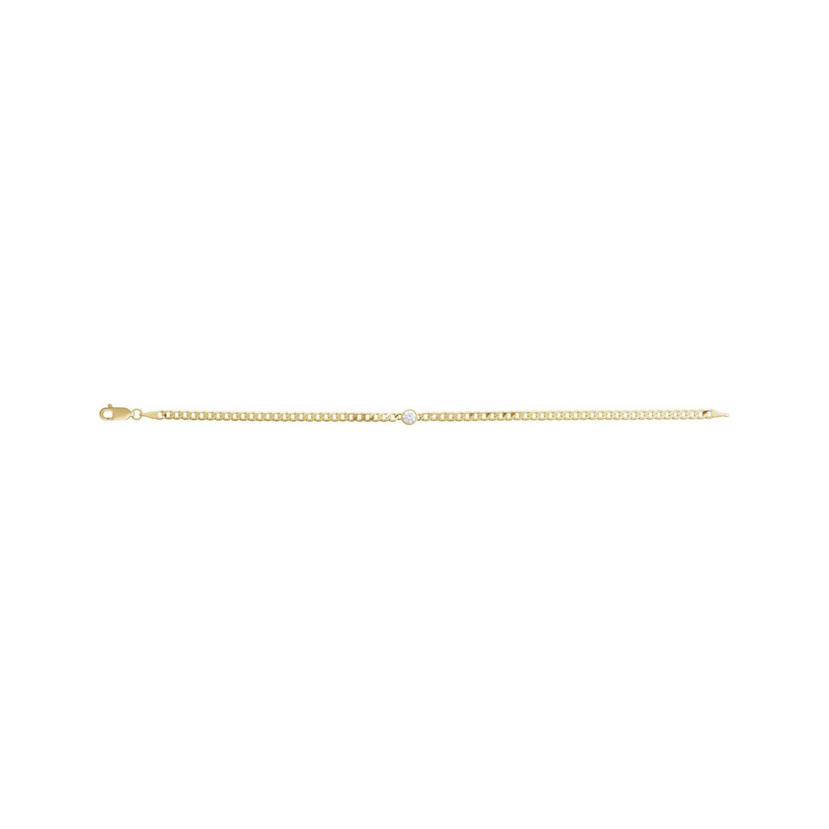 Lab-Grown Bezel-Set Gemstone Curb Bracelet in Diamond, Yellow Gold, shown from a second angle