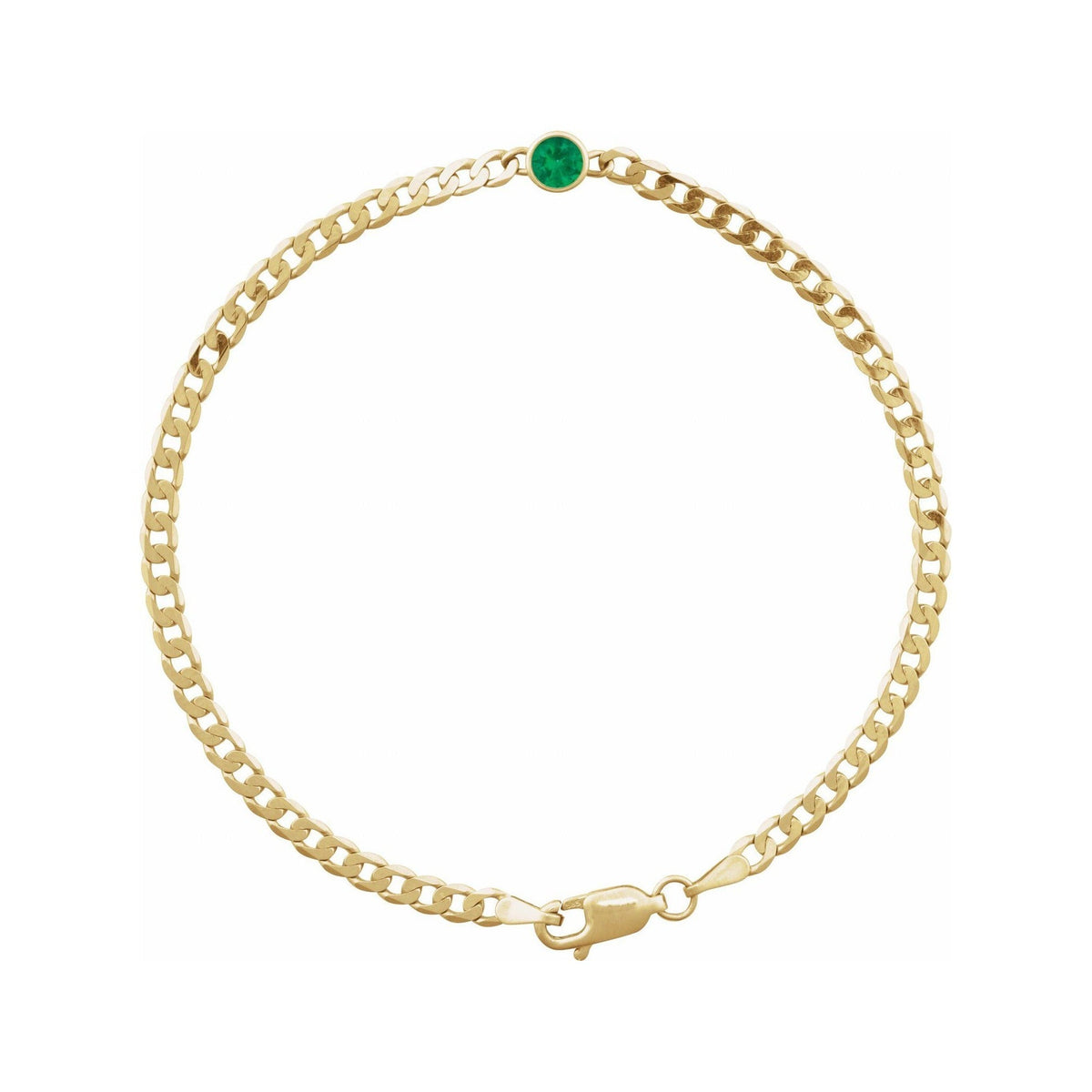 Lab-Grown Bezel-Set Gemstone Curb Bracelet in Emerald, Yellow Gold