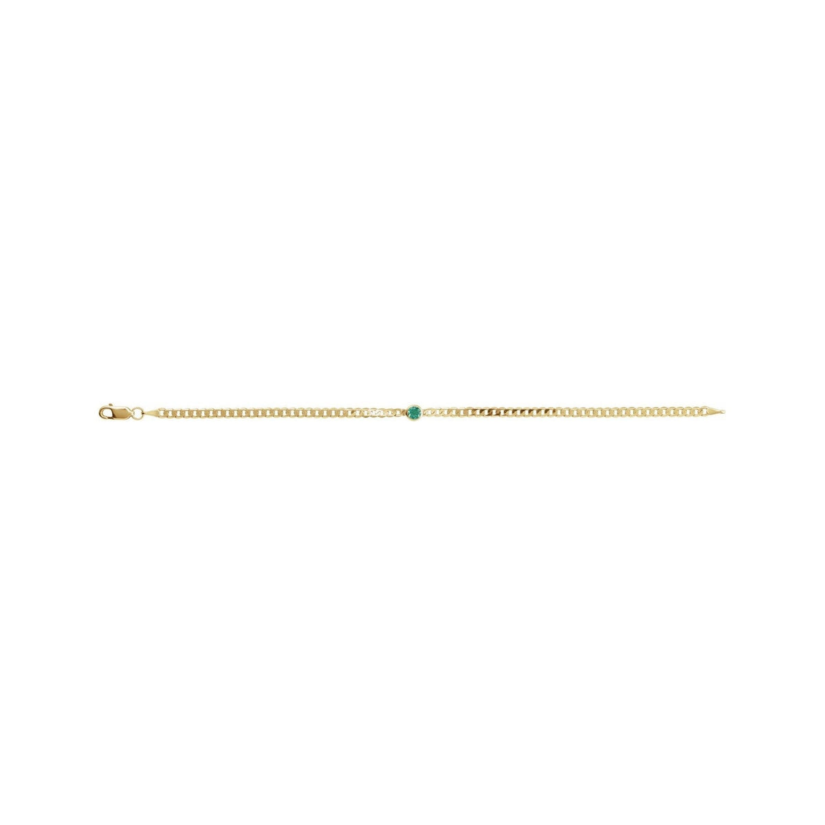 Lab-Grown Bezel-Set Gemstone Curb Bracelet in Emerald, Yellow Gold, shown from a second angle