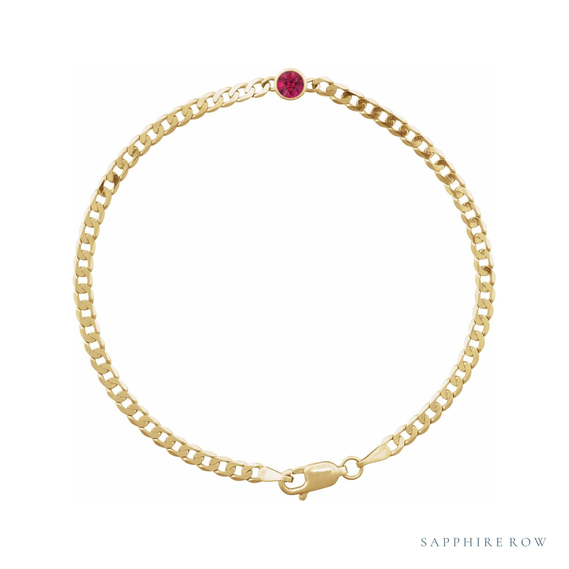 Lab-Grown Bezel-Set Gemstone Curb Bracelet in Ruby, Yellow Gold