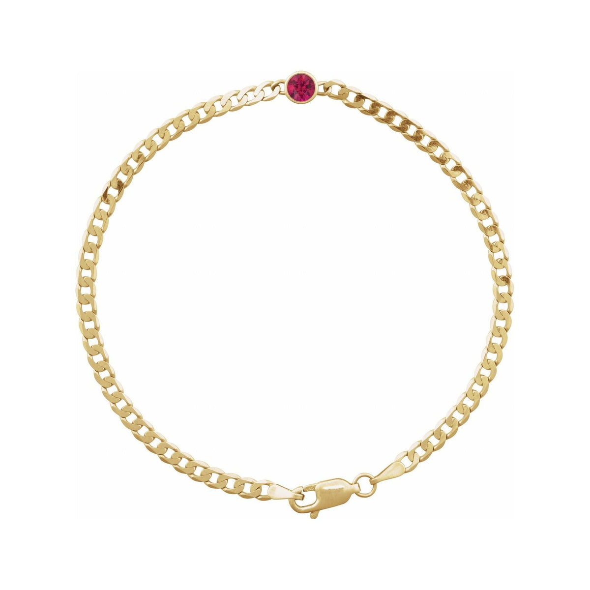 Lab-Grown Bezel-Set Gemstone Curb Bracelet in Ruby, Yellow Gold