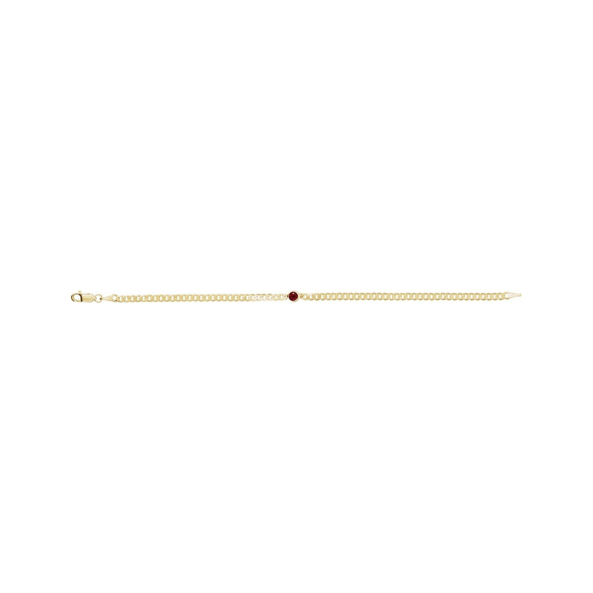 Lab-Grown Bezel-Set Gemstone Curb Bracelet in Ruby, Yellow Gold, shown from a second angle