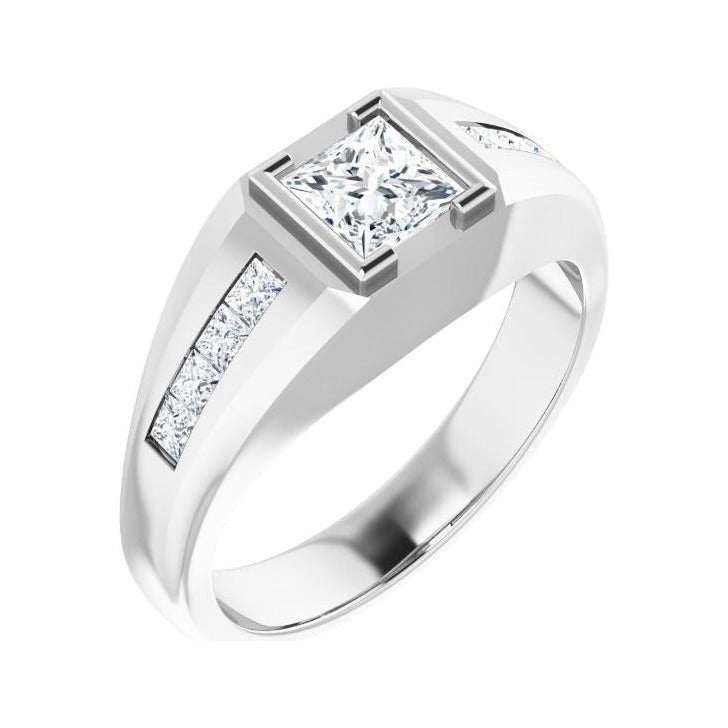 Lab-Grown Diamond Emerald-Cut Half-Bezel East-West Band in 14K white gold