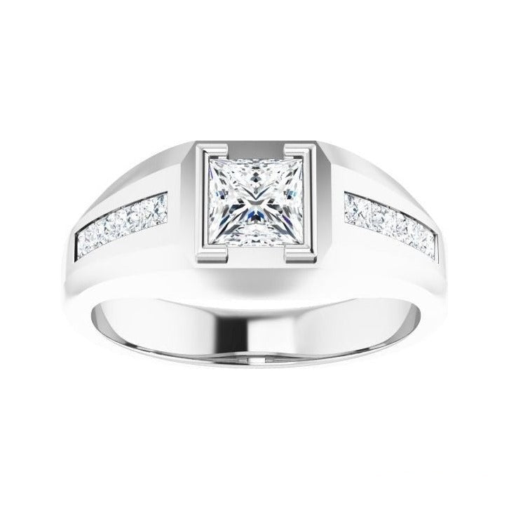 Lab-Grown Diamond Emerald-Cut Half-Bezel East-West Band in 14K white gold, alternate view