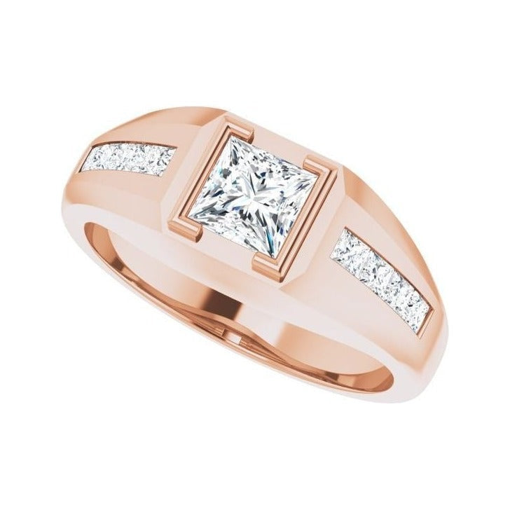 Lab-Grown Diamond Emerald-Cut Half-Bezel East-West Band in 14K rose gold, alternate view