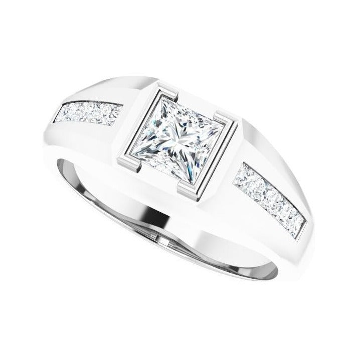 Lab-Grown Diamond Emerald-Cut Half-Bezel East-West Band in platinum, alternate view