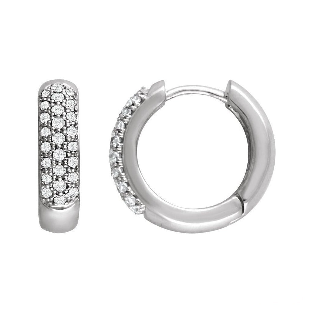 Lab-Grown Diamond French Pavé Thick Huggie Earrings in 14K white gold