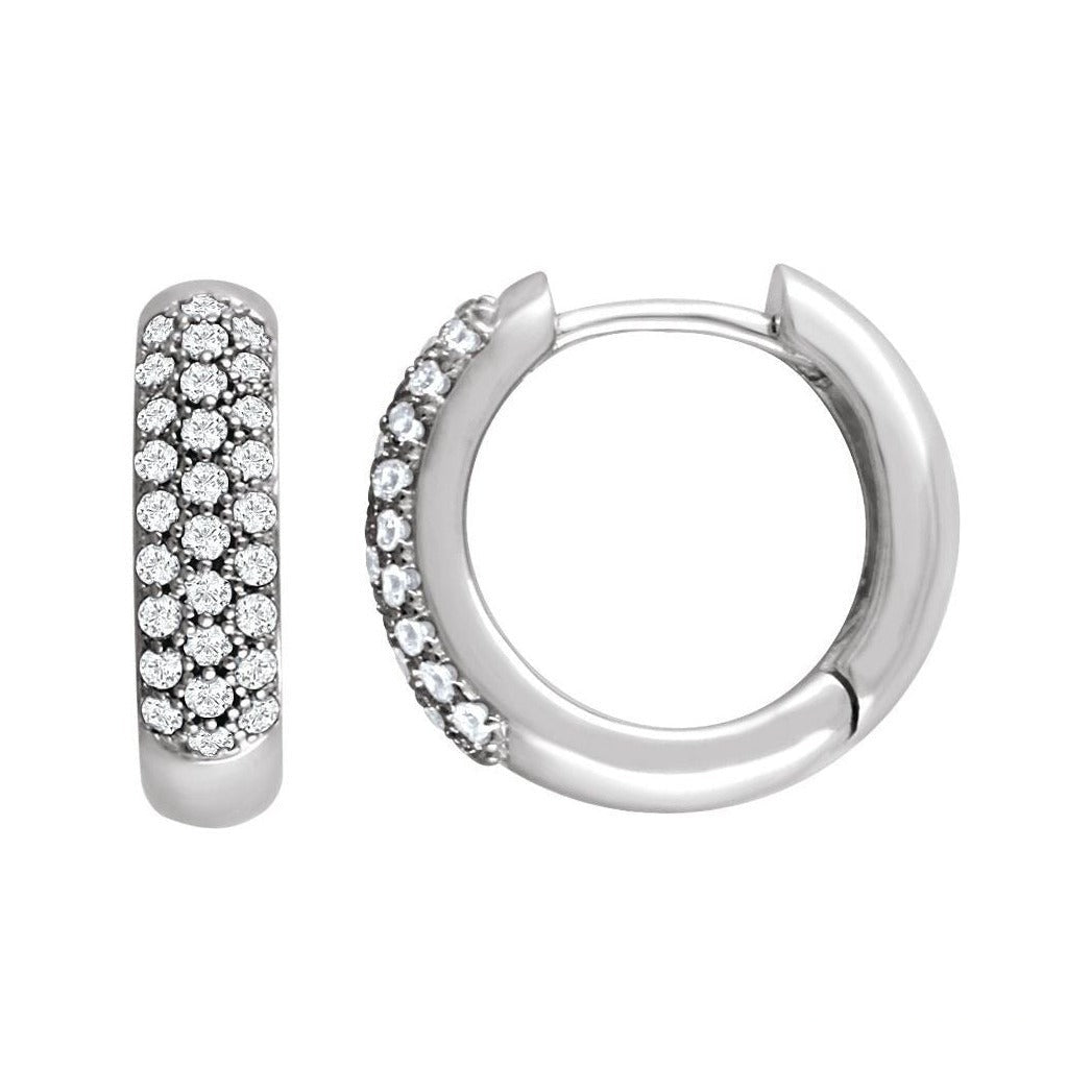 Lab-Grown Diamond French Pavé Thick Huggie Earrings in 14K white gold, alternate view