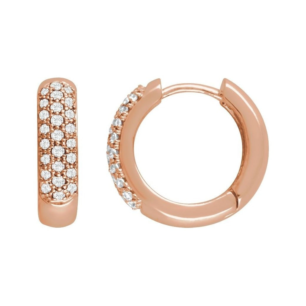 Lab-Grown Diamond French Pavé Thick Huggie Earrings in 14K rose gold