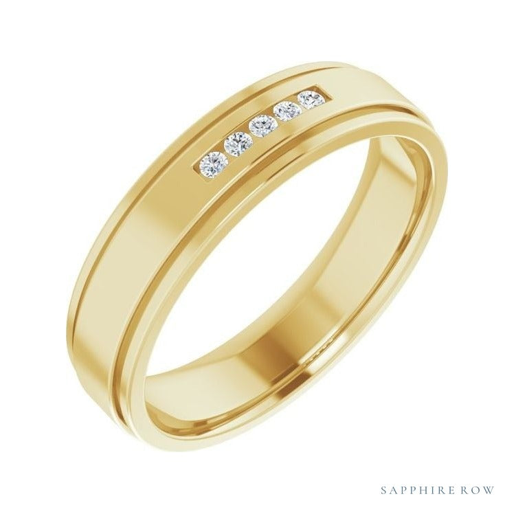 Lab-Grown Diamond Grooved Five-Stone Channel-Set Band in 14K yellow gold