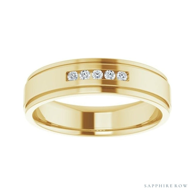 Lab-Grown Diamond Grooved Five-Stone Channel-Set Band