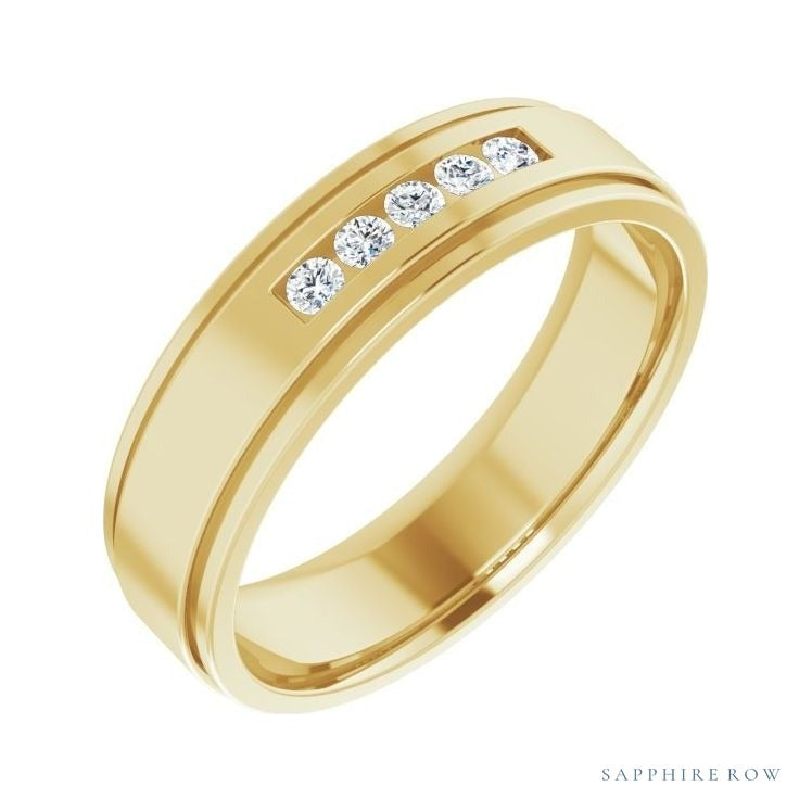 Lab-Grown Diamond Grooved Five-Stone Channel-Set Band in 14K yellow gold, alternate view