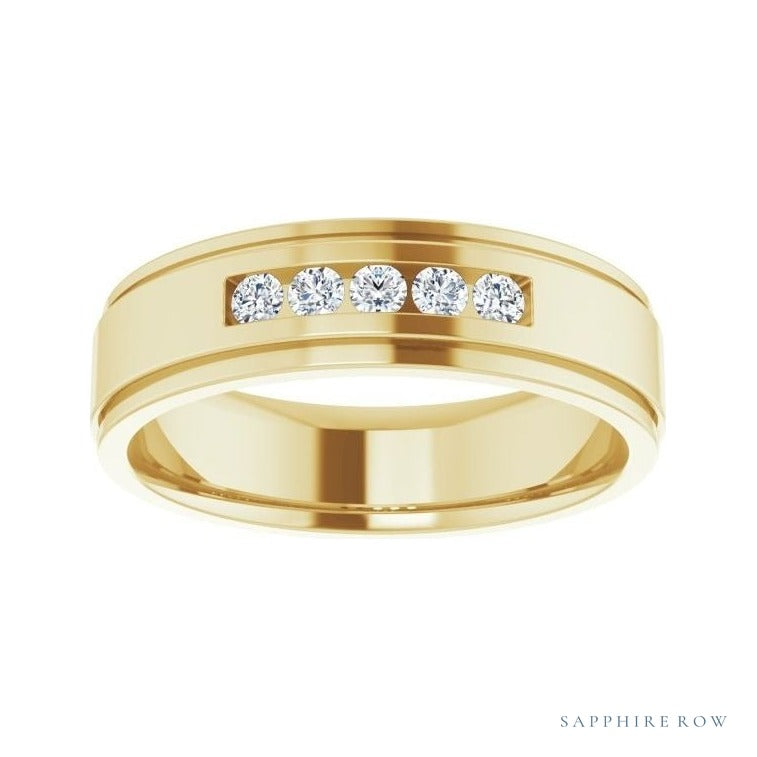 Lab-Grown Diamond Grooved Five-Stone Channel-Set Band