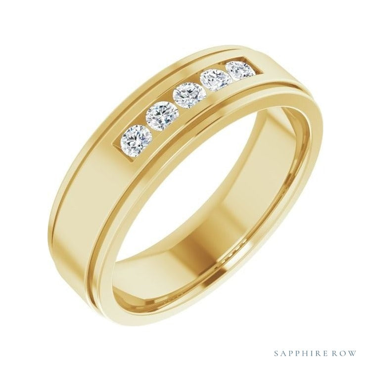 Lab-Grown Diamond Grooved Five-Stone Channel-Set Band in 14K yellow gold, alternate view