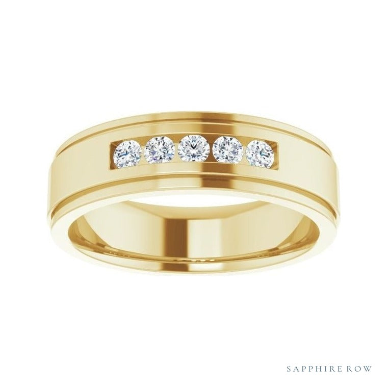 Lab-Grown Diamond Grooved Five-Stone Channel-Set Band