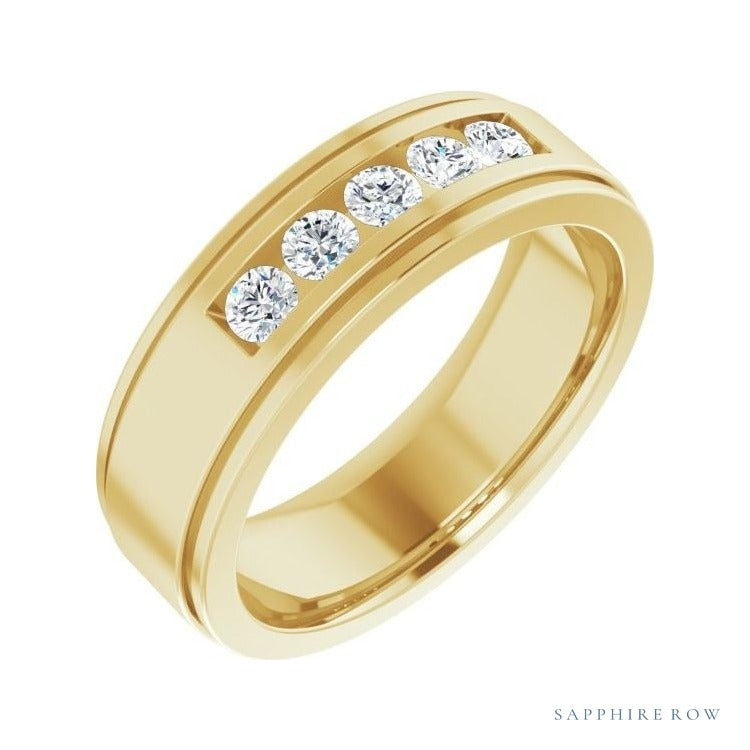 Lab-Grown Diamond Grooved Five-Stone Channel-Set Band in 14K yellow gold, alternate view