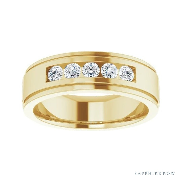 Lab-Grown Diamond Grooved Five-Stone Channel-Set Band