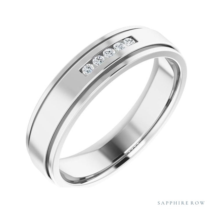 Lab-Grown Diamond Grooved Five-Stone Channel-Set Band in 14K white gold