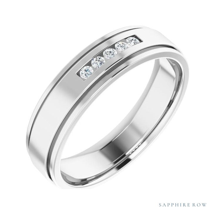 Lab-Grown Diamond Grooved Five-Stone Channel-Set Band in 14K white gold, alternate view