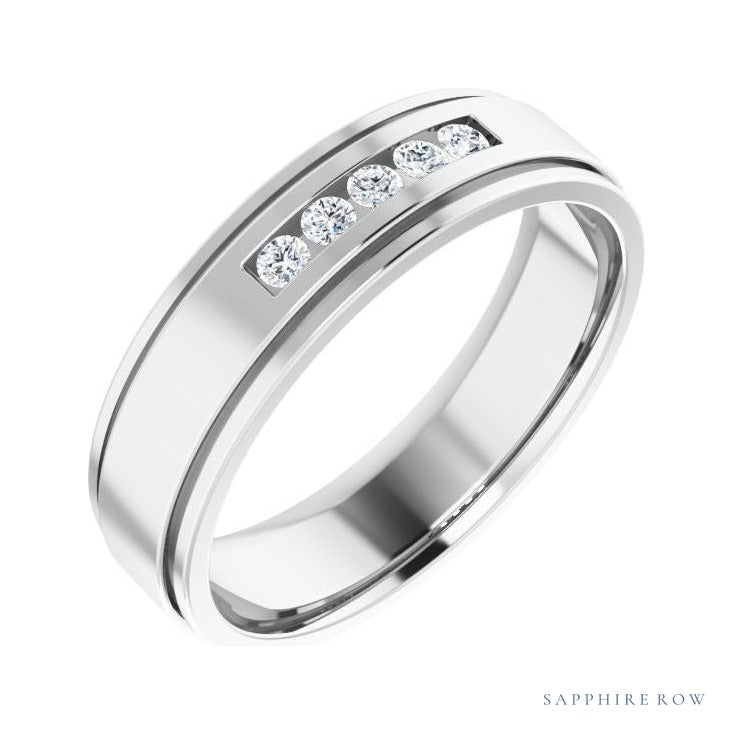 Lab-Grown Diamond Grooved Five-Stone Channel-Set Band in 14K white gold, alternate view