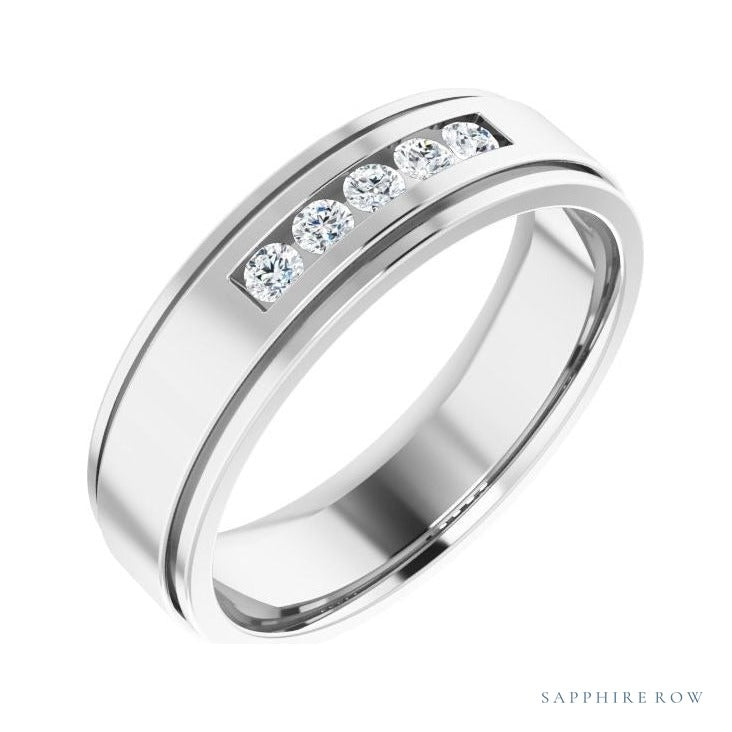 Lab-Grown Diamond Grooved Five-Stone Channel-Set Band in 14K white gold, alternate view