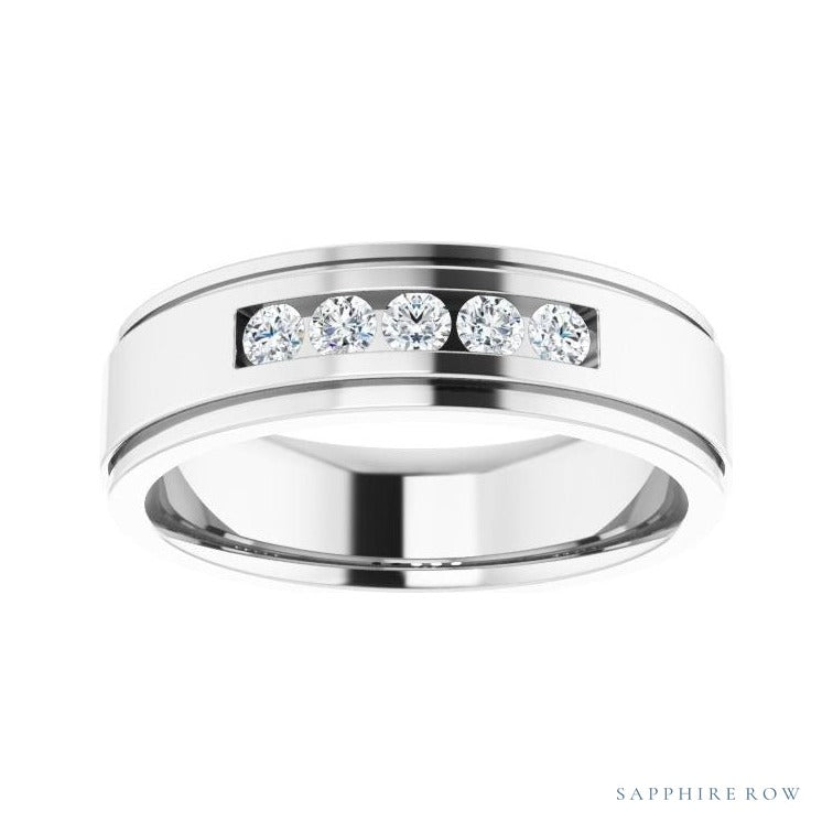 Lab-Grown Diamond Grooved Five-Stone Channel-Set Band