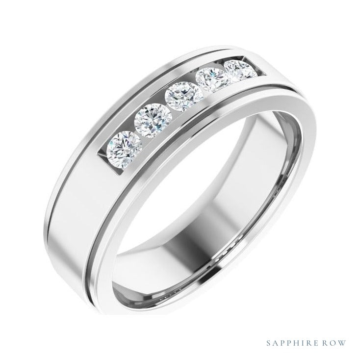 Lab-Grown Diamond Grooved Five-Stone Channel-Set Band in 14K white gold, alternate view